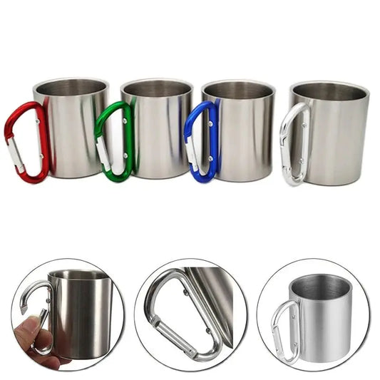 Stainless Steel Carabiner Handle Cup for Camping/Traveling 220ml